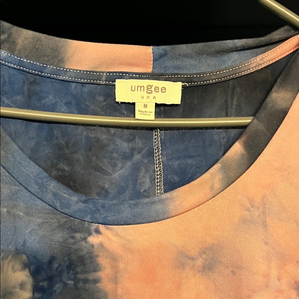 Umgee Blue & Pink Tie-Dye Long Sleeve Scoop Neck tunic/ mini dress - Picture 2 of 5